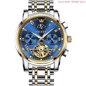 Brand OLEVS Automatic Self Winding Men's Watches Date Day Calendar Display Stainless Steel Watches Skeleton Movement Tourbillon No Battery Waterproof Watches for Man