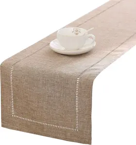 Decorative Linen Table Runner Farmhouse Style Tabletop Collection 14 x 72 Inches Table Runners for Everyday Dining Wedding Party Holiday Home Decor (14" x 72", Light Coffee/Straight)