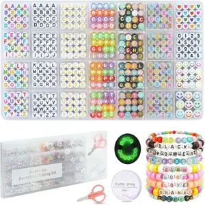 L-HDJ035  1400 Pcs Letter Beads Kit, 28 Styles White Acrylic Alphabet Beads Letter Beads for Jewelry Making wiht Number Beads Heart Beads Friendship Bracelet Kit