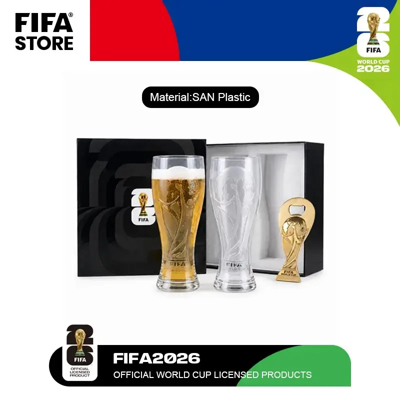 FIFA World Cup 2026 Soccer Gift Set, Collectible Barware with 2 17oz Pilsner Glasses & Trophy-Shaped Bottle Opener, Gift for Boyfriend & Husband, Unisex Gift