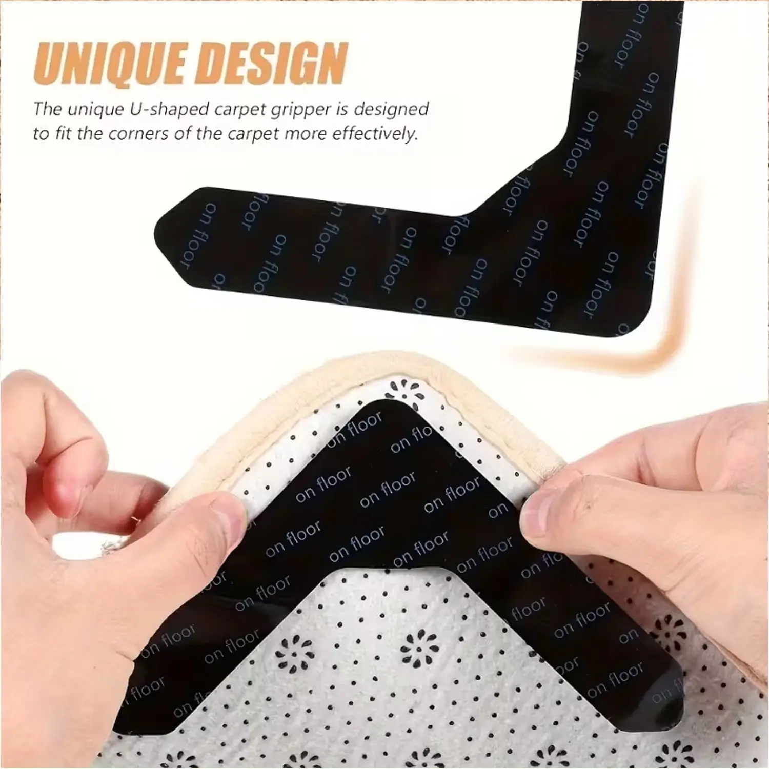 8 pieces of carpet tape - reusable, washable, removable - anti-slip carpet adhesive, double-sided adhesive, carpet fixing tape - suitable for hardwood floors and tiles - does not damage the carpet - anti-slip carpet tape