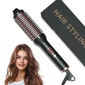 Negative Ion Thermal Brush for Blowout Look, 1.5 Inch Heated Round Brush, Ceramic Curling Brush with Anti-Scald Nylon Bristles,10 Temps & Auto Shut-Off, Dual Voltage Hair Styling Tools Hair Waver
