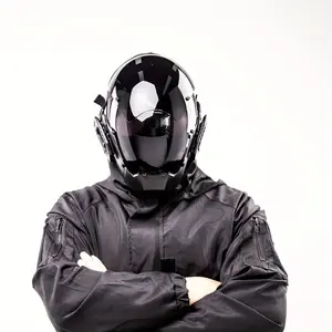 Cyberpunk Futuristic Full Face Helmet Mask - Sci-Fi Techwear Tactical Mask for Halloween Cosplay, Rave Party, Music Festival & Streetwear Outfit, Black Mechanical Cosplay Accessory