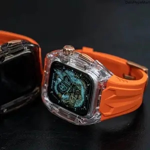 Aesthetic Durable Wearable Accessories, Transparent Modification Kit Case + Rubber TPU Strap for Apple Watch Ultra/Series 9-4