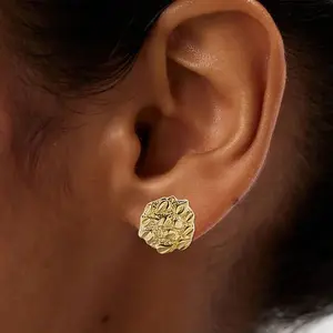 Unique Nugget Earrings for Mens Women-14k Gold Plated Starry Sky Unicorn Earrings with Irregular Circular Texture Cookie Stud Earrings