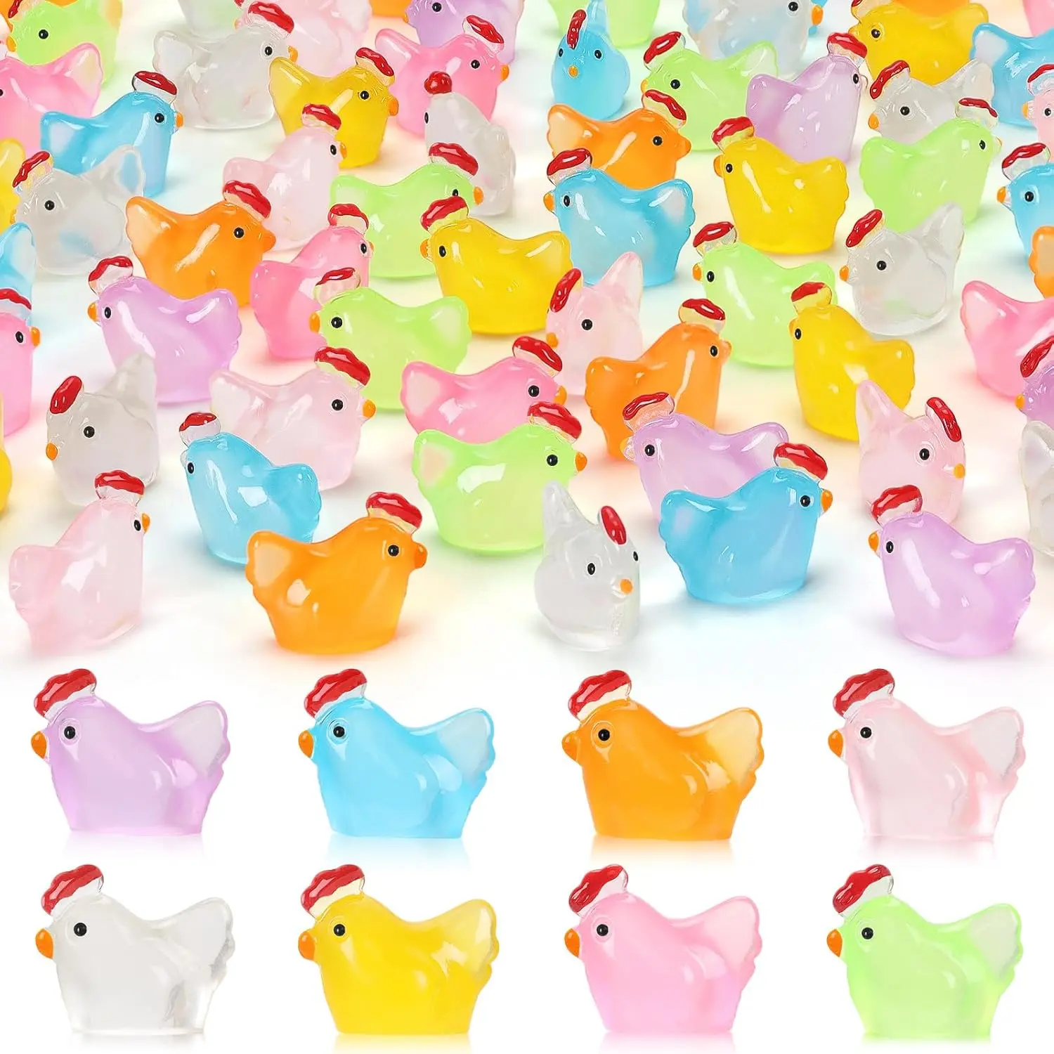 Random Color Luminous Mini Chicken Figurines Resin Animal Sculptures Cute Animal Design, 20pcs Miniature Glow in The Dark Tiny Chickens for Dollhouse, Micro Landscape, DIY, Home Outdoor Party Decor, Home Decor Accessory, Creative Home Decor