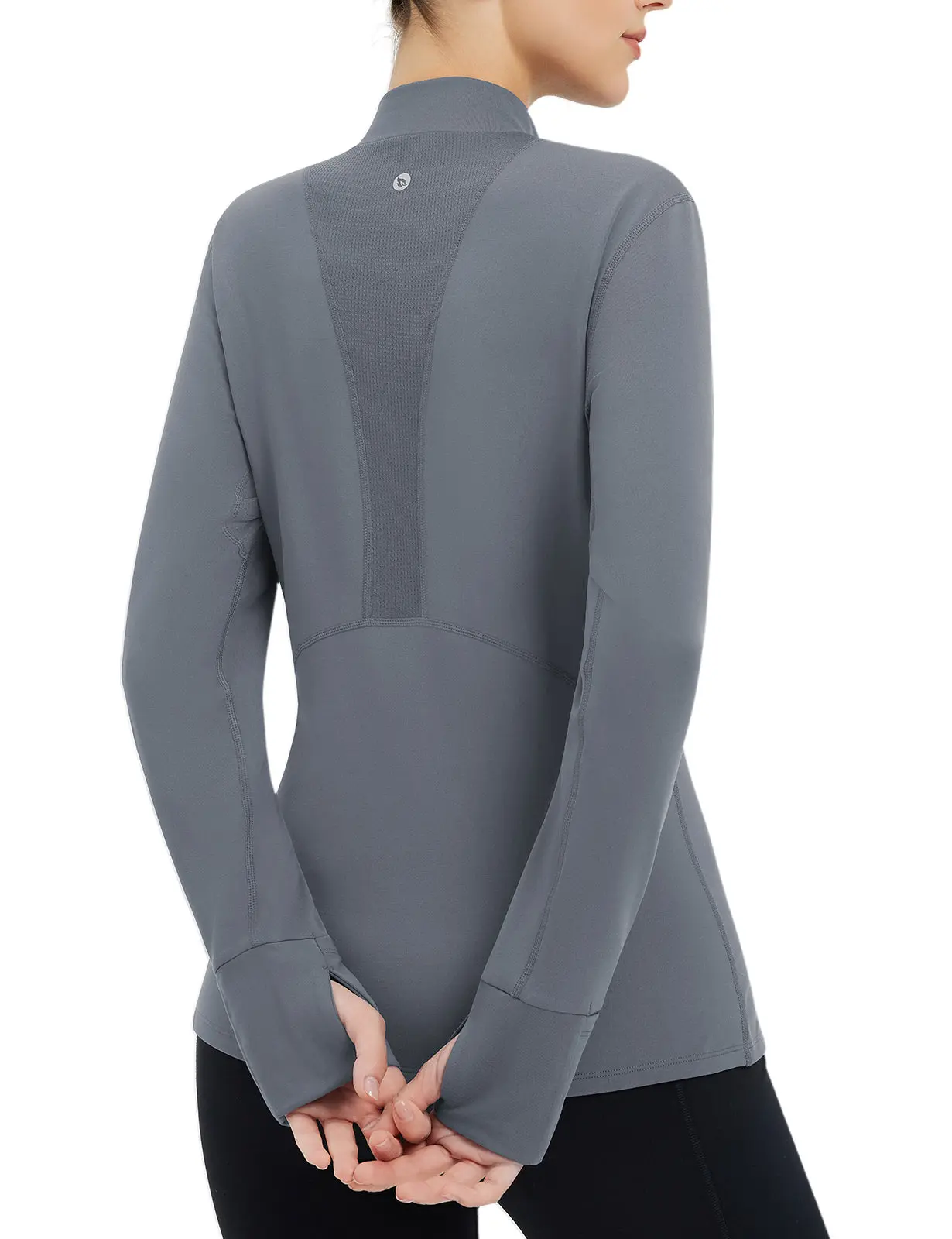 Baleaf Women's Thick Soft Feminine Long-Sleeve Thermal Fleece Base Layer Shirt, Essential Mock Neck Top with Thumb Holes, Mesh Accents, Cold Weather Gear