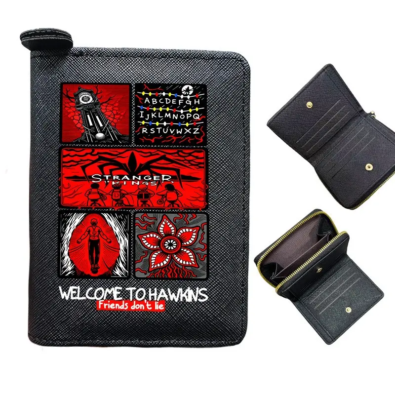 Stranger Things Short Zipper PU Leather Wallet - Retro Multi-Card Holder Coin Purse for Boys, Men's Small Clutch Bag