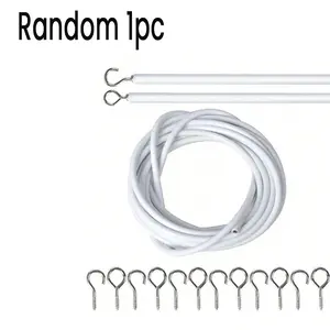Curtain Line, 2m/5m/10m Plastic Coated Rope, 6 Screw Holes & Hooks, Ideal for Curtains, Bath Rugs, Rods