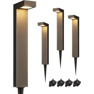 EDISHINE Low Voltage Pathway Lights Wired, 3000K 3.2W 50,000Hrs Waterproof LED Outdoor Landscape Lighting with Connectors, 12V Modern Cast-Aluminum Landscape Path Lights for Walkway Garden, 4 Pack