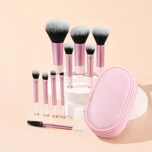 Premium Travel Makeup Brush Set – Soft 10-Piece Cosmetic Brush Kit with Compact Case for Eyes, Face, and Eyebrows, Portable & Durable，Mother's Day gift，Summervibes
