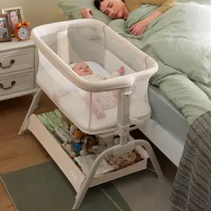 HARPPA Cuddly Lite 2-in-1 Baby Bassinet & Bedside Sleeper, storage Bassinet for Baby with Wheels & Storage Basket, Portable Crib, Breathable Mesh and Mattress, Height Adjustable
