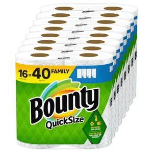 Bounty Paper Towels Quick Size, White, 16 Family Rolls = 40 Regular Rolls