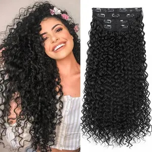 Clip in Hair Extensions, 4Pcs Clip Ins Hair Extensions Long Soft Natural  Look with Invisible Lace Weft Hairpieces 20Inch Curly Hair Extension for Women (Black)