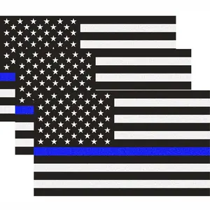 American flag sticker set with thin blue line, suitable for cars and trucks, 5 x 3 inch American flag stickers, tribute to law enforcement officers, vinyl window bumper tape (3-pack)