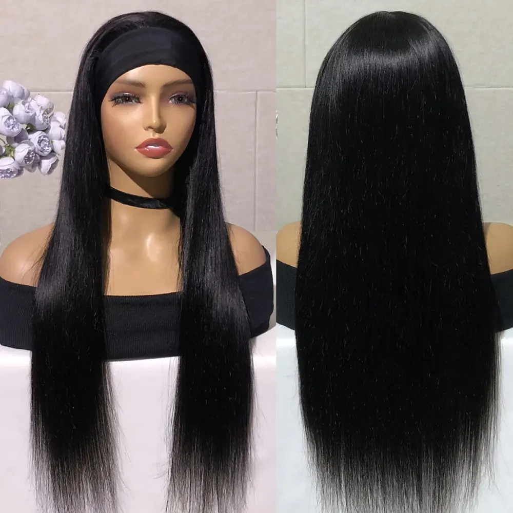 Straight Headband Wig Human Hair Wigs 180% Density Brazilian Straight Hair Wig Full Machine Made Wig For Black Women