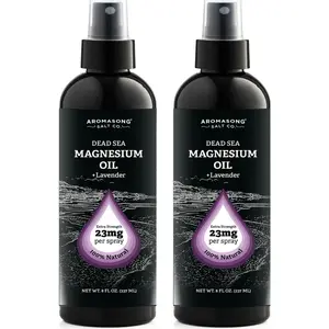 Aromasong Magnesium Spray Lavender - Extra Strength 2 Pack of (23mg in Each Spritz) 8 Oz, Natural and Pure Magnesium Oil Spray - Made in The USA - for Leg Discomfort and Promotes a Calm Sleep