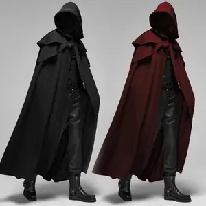 Medieval Vintage Hooded Loose Black Cloak Coats Windproof Trench Chic Winter Long Cape Poncho Mens Monk Cosplay Menswear Clothes