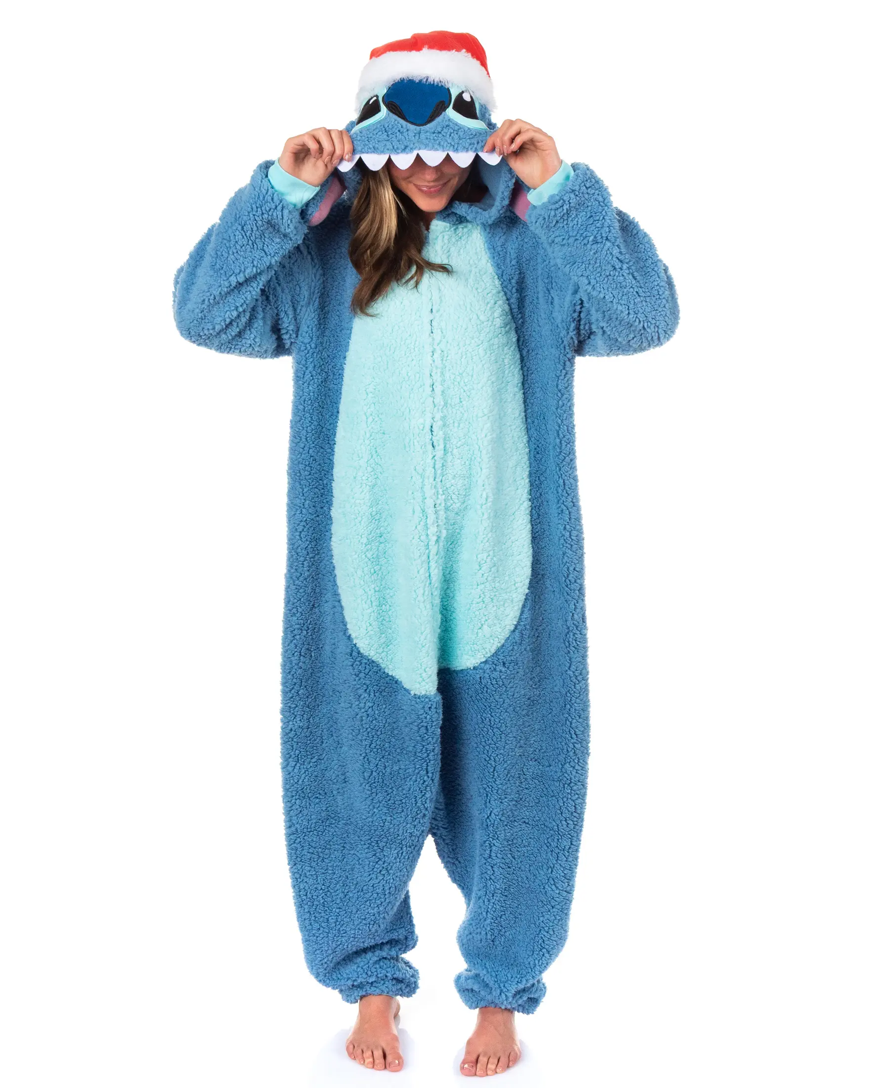 Disney Lilo & Stitch Kigurumi Unisex Christmas Santa Hat Women's Costume One Piece Pajama Hooded Union Suit