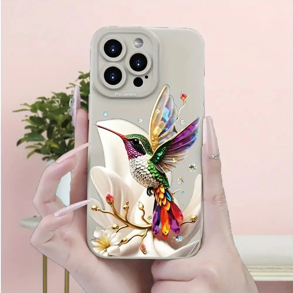 White TPU Soft Smartphone Case for iPhone 16/15/14/12/11 XS XR X 7 8 Plus Pro Max - Creative UV-Print Hummingbird Design, Shockproof, Gift for Friends, Cellphone Handheld Devices Accessories, Casing, Protection, Cover, Protective