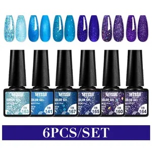 Glitter Nail Gel Polish Set, 6 Counts/set Soak off UV Gel LED Lamp Nail Art Gel, Nail Art Manicure & Nail Polish for Women & Girls