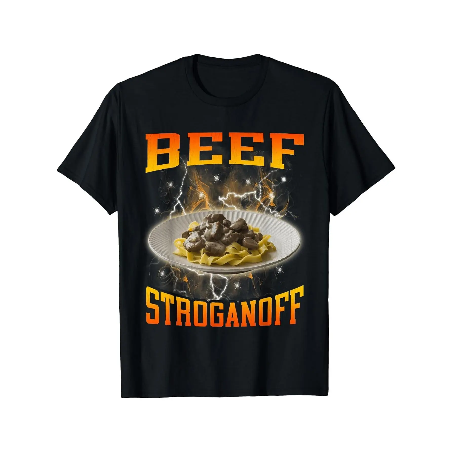 Men's/Women's 90s Bootleg Beef Stroganoff Meme Funny Print Short-Sleeve T-Shirt, High-Quality Cotton Streetwear Casual Sports Top, Machine Wash Cold