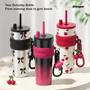 Sidagar 25oz Tumbler Cup for Women S316L Stainless Steel Insulated Water Bottle with Straw Lid & Shoulder Strap Leak Proof Cute Hot Cold Travel Cup for Gym Office Outdoor Valentine’s Day Gift Cups & Water Bottle