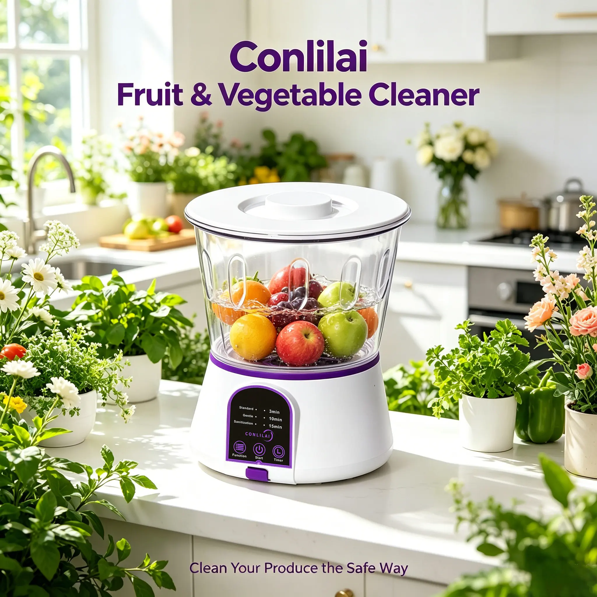 Conlilai 2.5L Ultrasonic Fruit & Vegetable Purifier Appliance, 360° Deep Cleaning Kitchen Gadget, BPA-Free USB Rechargeable Food Cleaner, Vegetable And Fruit Purifier