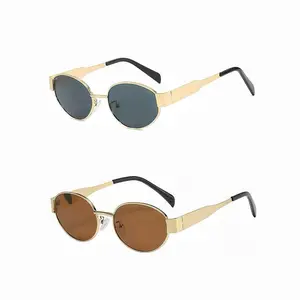 JOSCHOO 2-Pack Sunglasses for Men Women Retro Oval Sun Glasses Gold Metal Frame Sunnies Classic Outdoor Sun Glasses Unisex Vintage Casual Eyeglasses