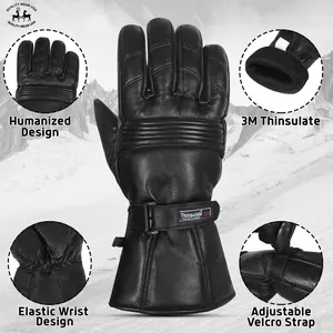 Premium Leather Winter Gauntlet Gloves for Men – Insulated Motorcycle Riding Gloves