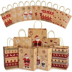 24 PCS Reusable Christmas Treat Bags with Handles & Prints, 7.08x3.5x8.85 Inch, Perfect for Gifts and Parties