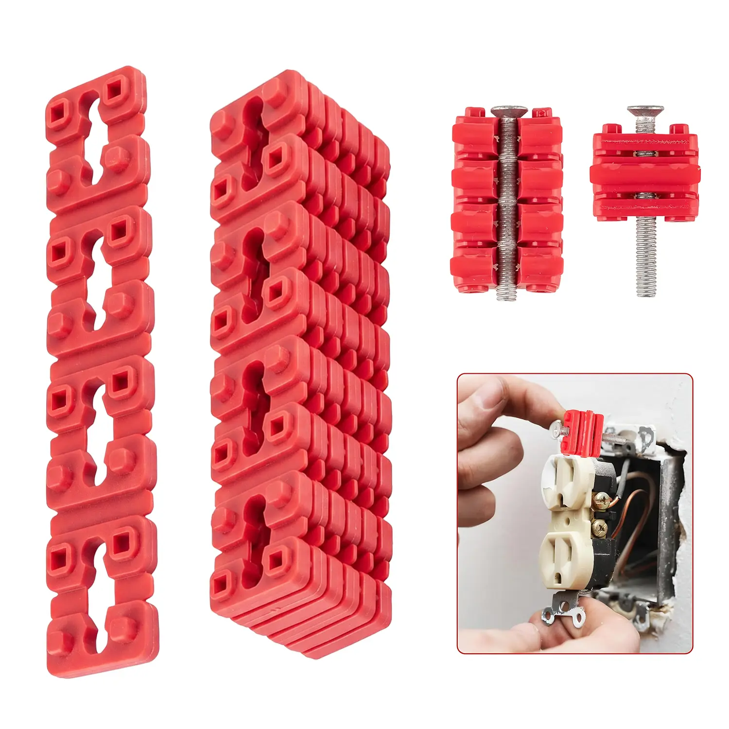 48 PCS Stackable Outlet Spacers - Non-Conductive Plastic Receptacle Shims, Electrical Box Kit with 12 Stackable Strips for Fixing Loose/Recessed Units, Aligning Wall Plates, Leveling Installations, Level Outlets