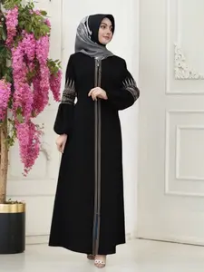 Conservative Arabic Women's Fashion Long Sleeve Round Neck Zipper Dress, Modest Muslim Clothing, Elegant Abaya Style, Perfect for Daily Wear, Abayas For Eid