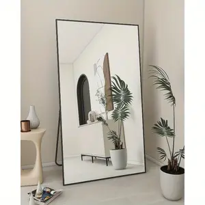 New Floor Mirror Full Length Bedroom Floor Body Mirror with Stand Large Black Mirror Leaning Standing or Hanging Horizontally/Vertically Decor Metal