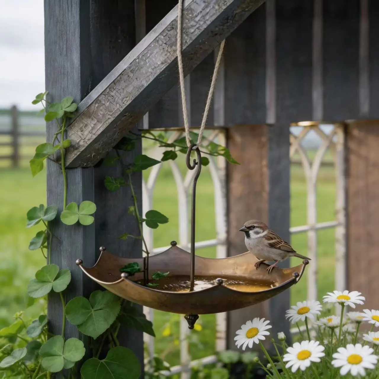 Outdoor hanging bird feeders are a gift for bird lovers Bird bath, umbrella-shaped iron bird feeder tray, hanging bird bath, suitable for garden, courtyard, and backyard garden decoration, bird food tray, gardening gloves