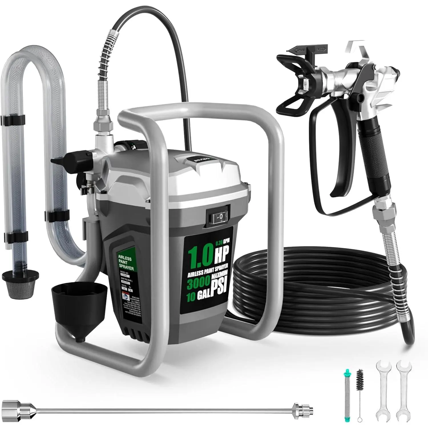 3000PSI Electric Stand Airless Handheld Sprayer Kit with Hose for Home Painting, Primer, Varnish, Latex Paint Applications (Interior, Exterior Surfaces)