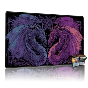Vibrant Dual-Color Dragon Game Mat, Ideal for Mtg Dragon Deck Players, Non-Slip Gaming Surface 14x24 Inches, Dragon Theme Battle Pad