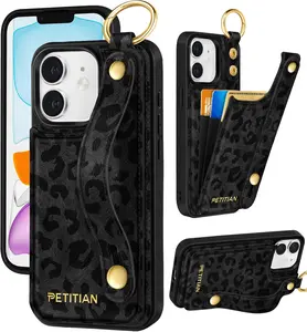 Petitian for iPhone Wallet Case - Women Girls Cute Girly Aesthetic Unique Design Leather Credit Card Holder Phone Cover Stand Wristband
