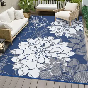 Floral Print Outdoor Rug Large Size Double-Sided Reversible Garden Decor Rug with Storage Bag and Tacks Washable UV Protection for Patios Balconies Porches Beaches RVs Picnics