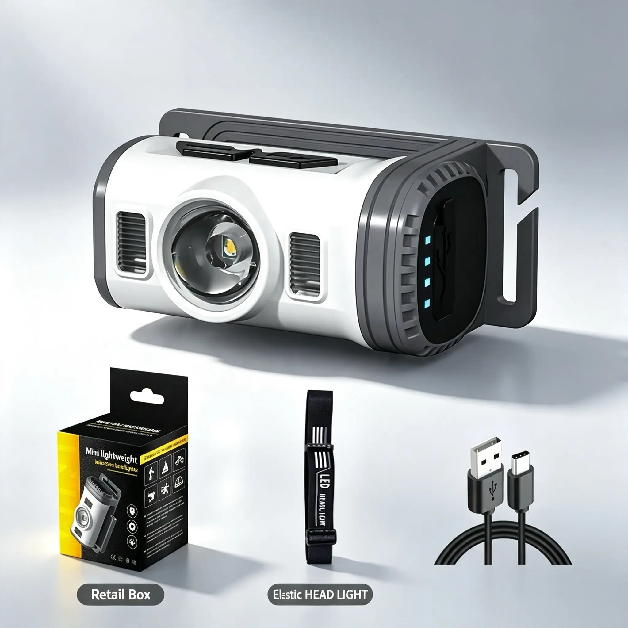 Mini Clip-On LED Headlamp with Motion Sensor, 360° Rotatable USB Rechargeable Cap Light, Dual Control Buttons Portable Head Flashlight for Fishing, Running & Camping