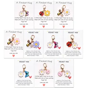 10PCS Pocket Hug Keychain Gift Set with Inspirational Cards – Cute Daisy Bee Butterfly Ladybug Encouragement Gifts for Friends, Family, Kids, Emotional Support Keepsake
