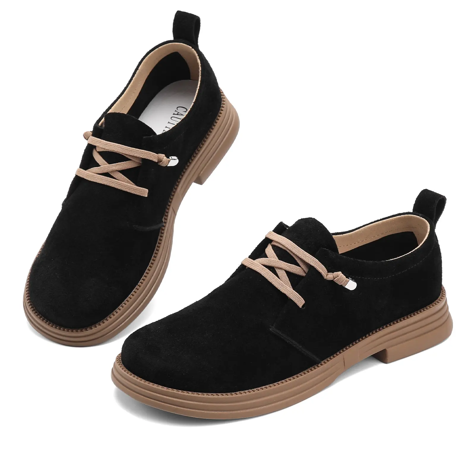 Women's Oxford Shoes Suede Platform Foldable Lace Up Round Toe Dress Shoes for Travel Walking