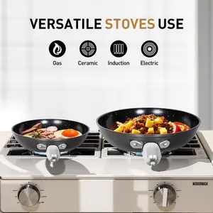 Kitchen Academy Induction Pots And Pans Set - Non-Stick Black Cooking Pans Set with Handle, Made of Aluminium, Ideal for Cooking - Cookware