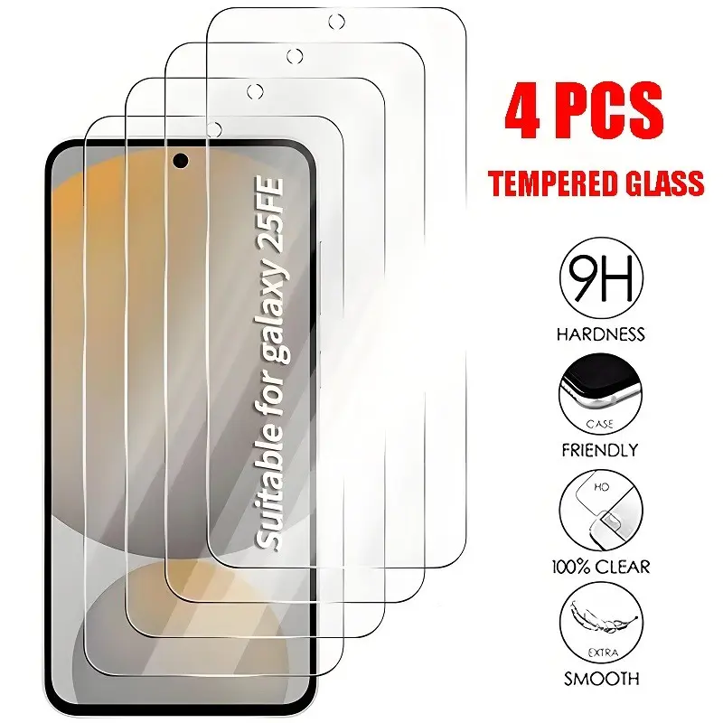 4 Pcs 9H Full Coverage Screen Protectors, Smartphone Screen Protector, Mobile Phone Accessories, Suitable for Samsung A14 A15 A24 A25 A34 A35 A51 A52 A53 A54 Anti-scratch Mobile Phone Tempered Glass Protective Film Suitable for Galaxy S25 FE