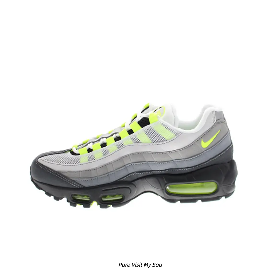 Grey White Fluorescent Green Visible Cushion Retro Layered Running Shoes, Minimal Techwear Street Daily Sneakers Men Women All Seasons