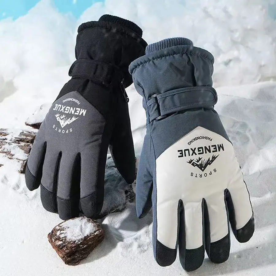 Color Block Waterproof Ski Gloves with Block Colors, Thick Fleece Lining, Touchscreen Tips & Thermal Insulation for Skiing, Snowboarding