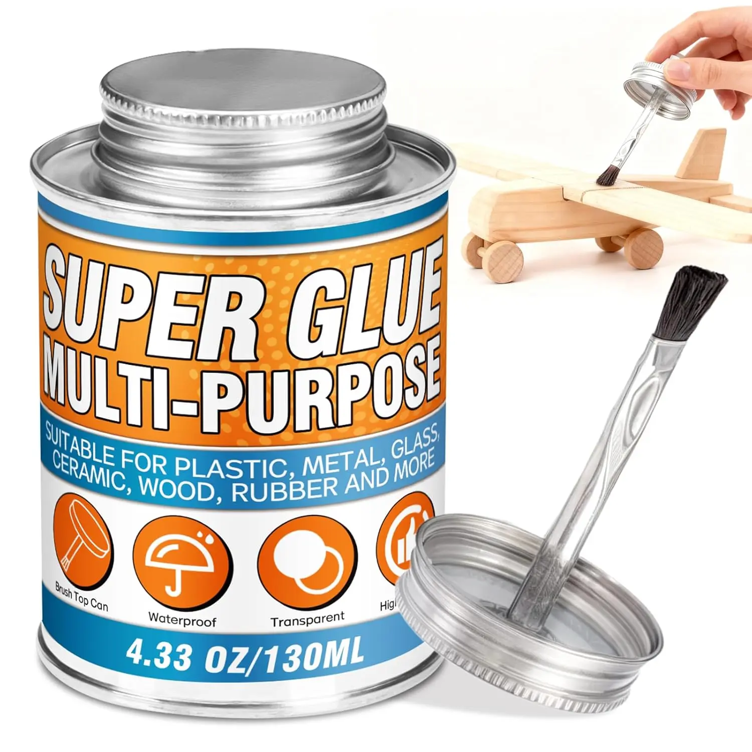 Super Glue with Brush (130ml) -  Purpose  Clear Adhesive,  Superglue Multi-Purpose Glue Gel for , Ceramic, Glass, Leather, Plastic, Rubber, DIY Crafts & Industrial Repairs