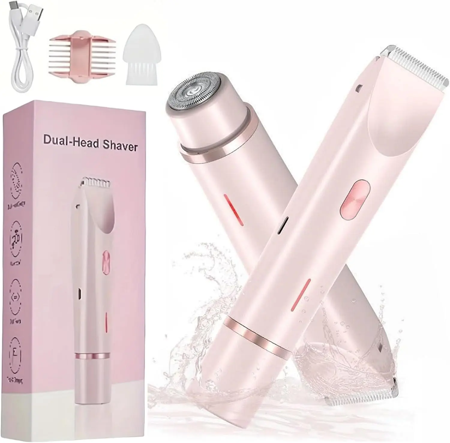 Women's 2-in-1 Tungsten Steel Cordless Shaver & Trimmer - Waterproof Rechargeable Pain Free Hair Removal Tool with Double Heads for Silky Smooth Close Shaves, Bikini Line Routine Grooming Device, Women's Gift, Beauty Product