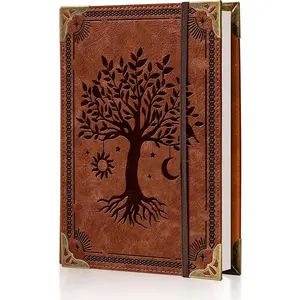 PU Leather A5 Binder 6 Ring Refillable Journal 100 GSM 240 Pages Refill Paper Include A5 Planner Binder Loose Leaf Binder Notebook 5.7x8.3, Brown Tree