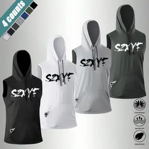 Men's 4 Pack Sleeveless Hooded Vests, Solid Color 100% Polyester Athletic Tops, Quick-Dry Moisture-Wicking for Gym, Running & Biking, Male